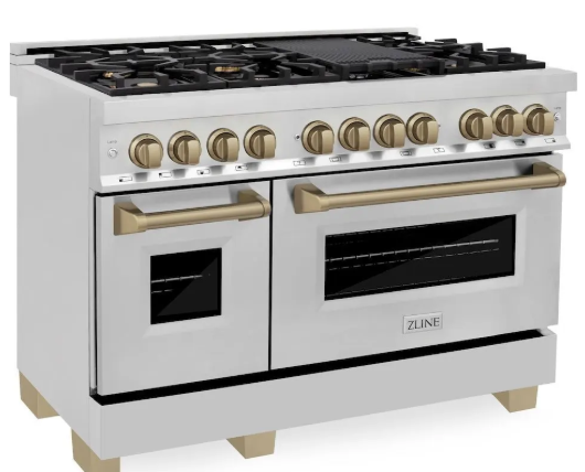 ZLINE Autograph Edition 48″ 6.0 cu. ft. Dual Fuel Range with Gas Stove and Electric Oven Stainless Steel Accents